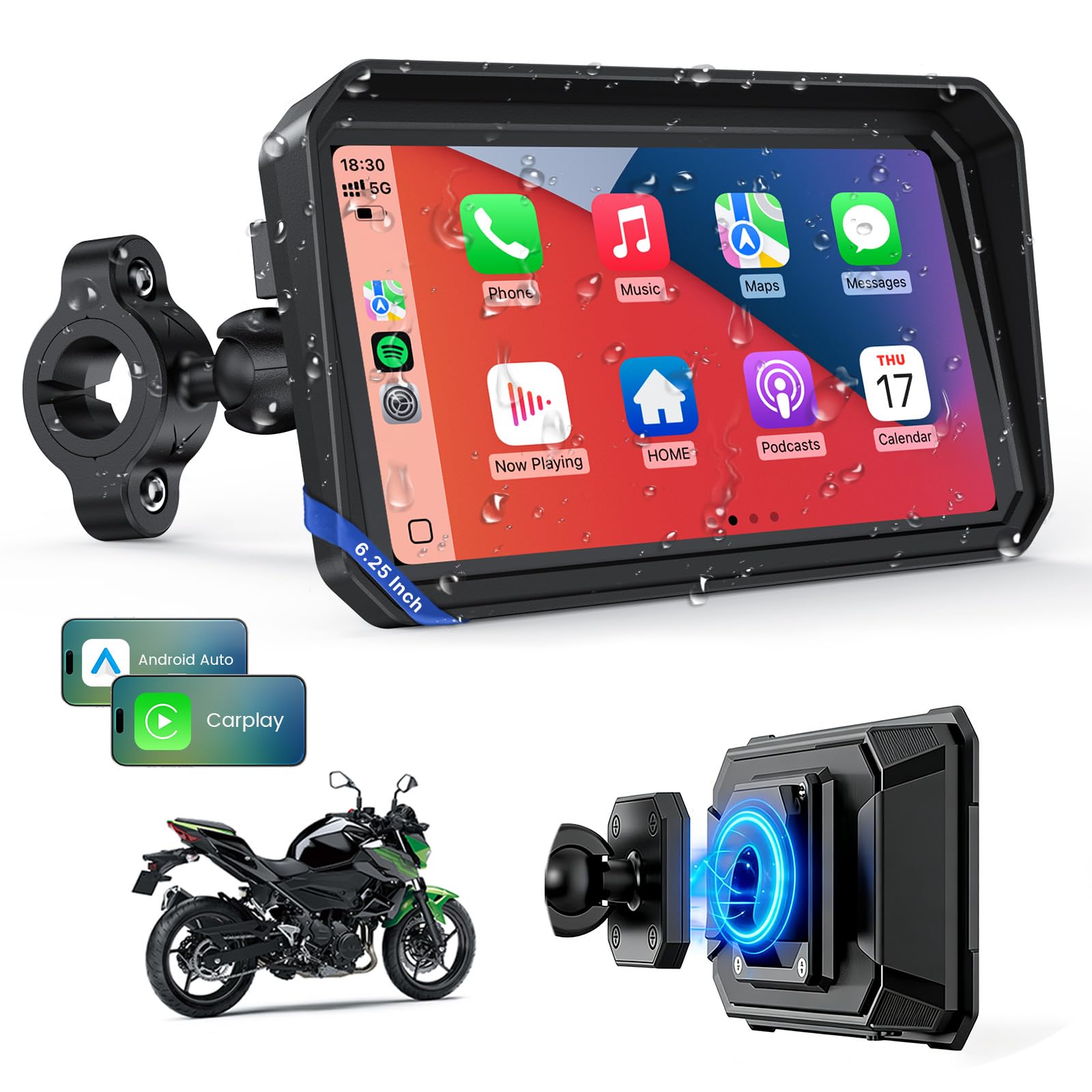 Amazon.com: WonVon 6.25 Inch Wireless Motorcycle Carplay GPS